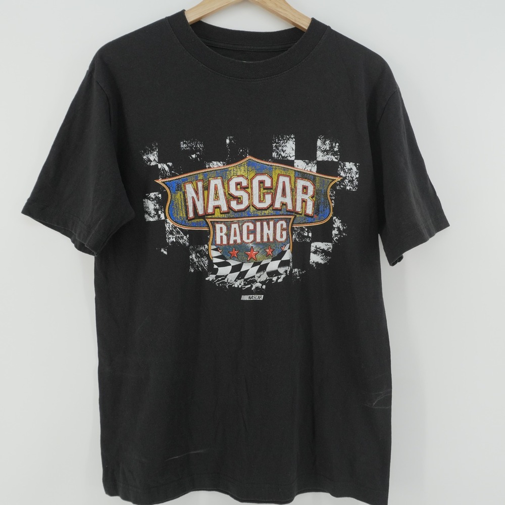 NASCAR Racing T-Shirt Mens Medium Black Graphic Short Sleeve Crew Neck Cotton